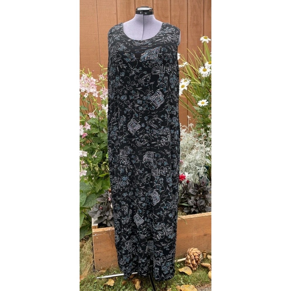 Vtg Vikki Vi Slinky Knit Rare Dress 2X Novelty Cityscape Toile Whimsigoth Retro